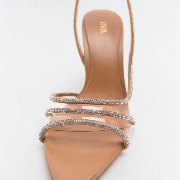 NWOT ZARA Elegant clear and Tan Heels with embellishments size 38 - Picture 2 of 7